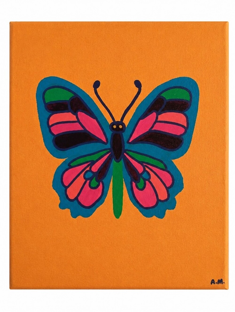 butterfly wall art nursery canvas decor acrylic painting orange green blue color